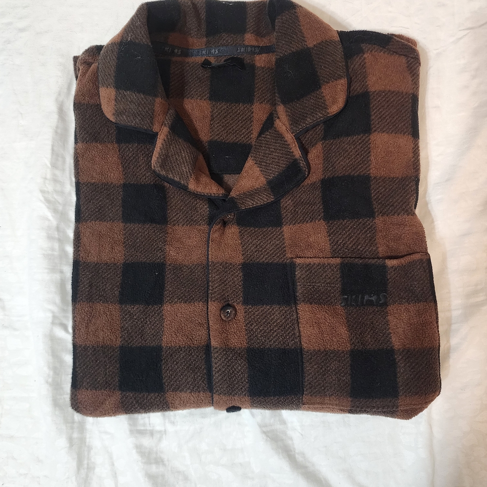 SKIMS Brown and Black Plaid Flannel Pajama Top